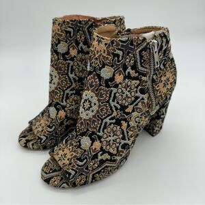 Candies Peep Toe Block Heel Booties Tapestry Vintage Print Women’s 8